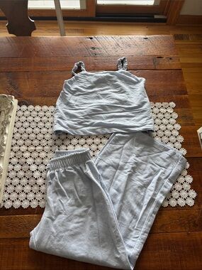 Zara Light Blue Elastic-Waist lounge set.  Wide leg. Size 9